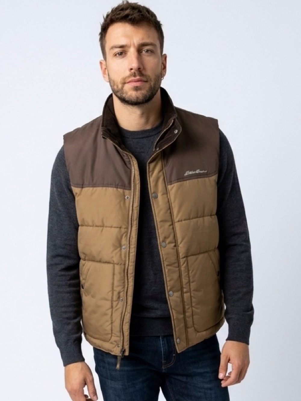 Eddie Bauer Quilted Vest Size L Brown Two Tone Puffer Winter Jacket